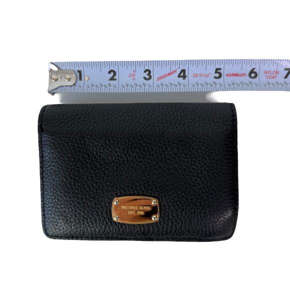 Michael Kors Black Pebbled Leather Slim Bifold Wallet Jet Set Gold Tone - Picture 11 of 16